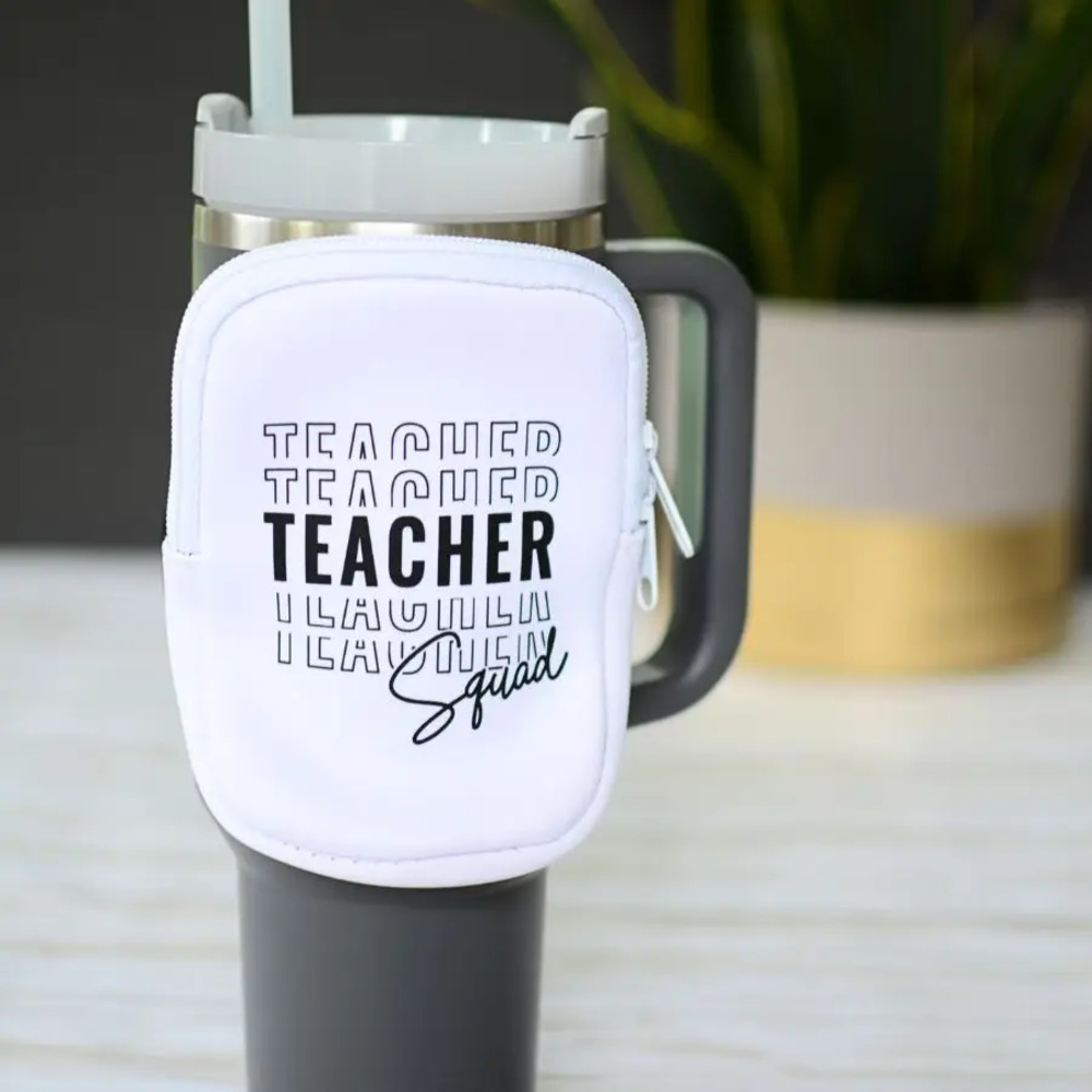 Teacher Squad Water Bottle Tumbler Pouch Wallet White
